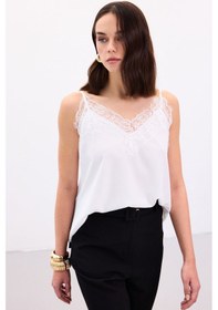Resim Sateen Dantel Detaylı Askılı Bluz - Ekru-136875 Ekru 
