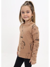 Resim Toontoy Kız Çocuk Baskılı Sweatshirt Kahverengi 