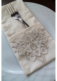 Resim 6 Adet Dekoratif Diamond Dantelli Kaşıklık Servis Sunum Krem 