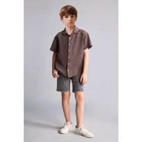 Resim DeFacto Regular Fit Apaş Yaka Tencel Kısa Kollu Gömlek Erkek Çocuk H5646A826SM 