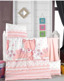 Resim Recos Şirin Ayıcık Desenli Bebek Nevresim Takımı Rcs.sayı.0003 Pembe 