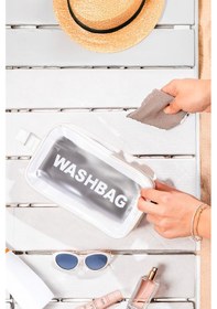Resim Porsima 3140-1 2li Şeffaf - Beyaz Seyahat Ve Makyaj Çantası Su Geçirmez Organizer Washbag 21x13cm 