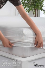 Resim %100 Pamuk Çizgili Saten Tek / Çift Kişilik Lastikli Çarşaf Seti - 120x200 / Beyaz 