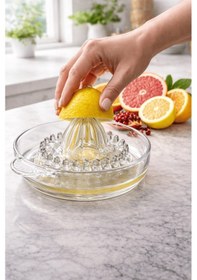 Resim Büyük Boy Cam Narenciye Sıcakağı - Dişli Cam Limon Sıkacağı Şeffaf 