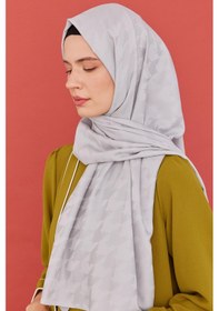 Resim Mirsoy Scarf Kazayağı Desen İpeksi Jakar Şal - Gümüş Gümüş 