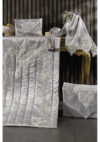 Resim Hüma Kadife Seccade Seti Gri Gri 