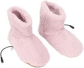 Resim Isıtmalı Ayak Isıtıcı, USB Şarj Yumuşak Rahatlatıcı Elektrikli Peluş Isınma Ayakkabı, Elektrikli Isıtma Terlik Soğuk Kış için Isıtmalı Peluş Ayakkabı(Pembe) 