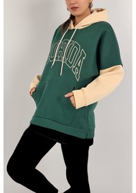 Resim Kadın Sweatshirt Kapüşonlu Baskılı Üç İplik Şardonlu 