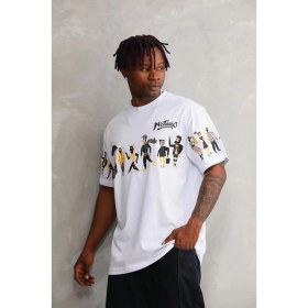 Resim Beruflic Bisiklet Yaka Baskılı Oversize T-Shirt - Beyaz 