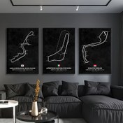 Resim 3 adet Modern Retro Minimalist F1 Pist Üst Görünümlü Tuval Sanat Baskıları, Çerçevesiz Motor Posteri Yarış Kulüpleri, Ev Ofisi, Oturma Odası, Yatak Odası Dekoru İçin - İç Mekan Portre Harita Teması 