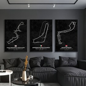 Resim 3 adet Modern Retro Minimalist F1 Pist Üst Görünümlü Tuval Sanat Baskıları, Çerçevesiz Motor Posteri Yarış Kulüpleri, Ev Ofisi, Oturma Odası, Yatak Odası Dekoru İçin - İç Mekan Portre Harita Teması 