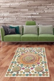 Resim Pelangi Jüt Hasır Kilim Görünümlü Dijital Baskılı Kaymaz Taban Yıkanabilir Modern Salon Halısı Ve Yolluk, Beyaz 160 x 230 