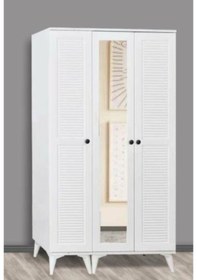 Resim 3 Kapılı Aynalı Panjurlu Beyaz Dolap 