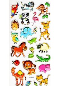 Resim Sticker Kabartmalı Yaldızlı Stiker Çıkartma Etiket Haa038 -23x12 Cm- Sevimli Hayvanlar Çok Renkli 