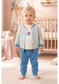 Resim Babymod Balık Desenli 3'lü 100% Pamuk Erkek Bebek Takım Set mavi 