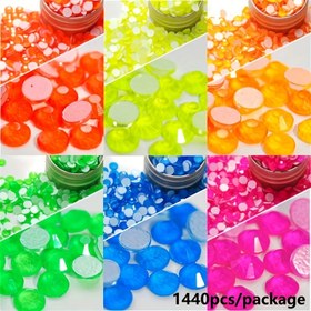Resim 1440 adet Neon Rhinestones, Çok Renkli Cam Kristal Flatback, Non-Hotfix Glitter Stones, Tırnak Sanatı, Çantalar, Ayakkabılar, Giysiler, DIY Dekorasyonlar için 