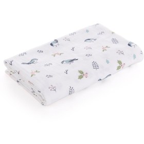 Resim Müslin Bezi Kuş Desen Mavi 75x90 cm + 2 Adet Ağız Mendili 