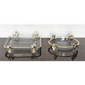 Resim Atabey Home Ikili Büyük Borcam Set Dikdörtgen 42CM ve Oval 38 cm Kelebek Gold Standlı 