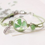 Resim Boho-Şık Ayarlanabilir Seramik Bilezik, Kristal Berrak Cam Top & Kurutulmuş Çiçek Süsü - DIY Kadın Takıları 