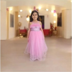 Resim Ahsenim Bebe Fırfırlı Sim Işlemeli Uzun Kız Çocuk Abiye Elbise 
