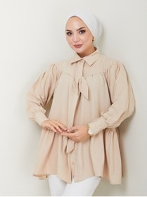 Resim VOLT CLOTHİNG Kadın Fiyonk Detaylı Gömlek Yaka Tesettür Tunik 