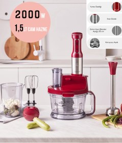 Resim Empressco Çift Kanatlı Paslanmaz Çelik Bıçaklı Turbo Mutfak Robotu, 1,5L, 2000W, Kırmızı 