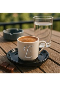 Resim Türk Kahvesi Fincanı Siyah Altlık Harf, Espresso Fincanı Siyah Altlık Harf Siyah3 
