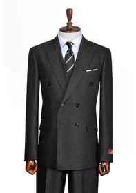 Resim İlayda Emir Luxury, İtalyan Kesim, Slim Fit, Kruvaze, Çizgili, Erkek Takım Elbise Antrasit - Gri 