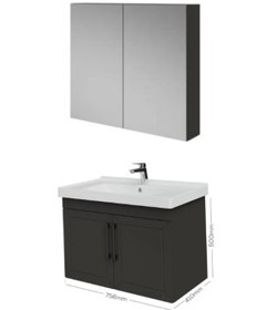 Resim Creavit D20 80cm Kapaklı Dolaplı Ayna Banyo Takım Antrasit 