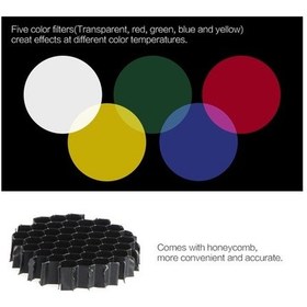 Resim Pazly Profesyonel Bowens Montaj Stüdyo Flaşı, Petek Izgaralı, Alüminyum Alaşım, 5 Renkli Filtre 