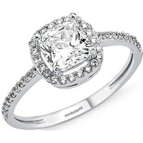 Resim Beyaz Altın Tektaş Yüzük Baget Taşlı 304122138 