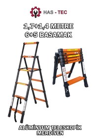 Resim Teleskopik Merdiven 1,7+1,4 Metre 5+6 Basamaklı A Tipi Uzayan 
