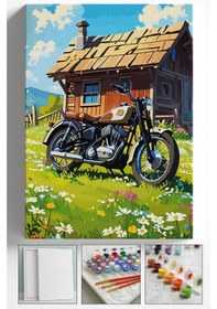 Resim Sayılarla Boyama Çerçeveli Hobi Seti Numaralı Tuval Fırça Boya Dahil Kasnaklı Motor 40x50 Cm 