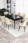 Resim Canisa Kor Serisi, Siyah Mermer Desen 70x114 Açılabilir Yemek Masası Takımı, 6 Sandalye 