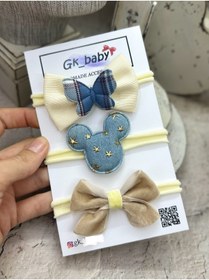 Resim GK Üçlü kelebekli Mickey kız bebek saç bandana seti 