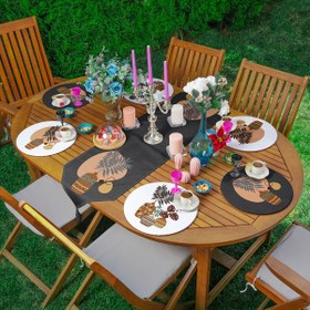 Resim 6+1 Tropik Yapraklar Saksı Motifli Dijital Baskılı Püsküllü Runner ve Supla Seti 