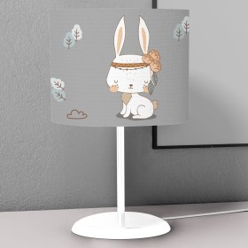 Resim instababyrooms Gri Sevimli Tavşan ve Bulut Desenli Çocuk Odası Dijital Baskılı Çocuk Odası Masaüstü Abajur Avize 