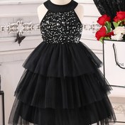 Resim Kızların Yazı Casual Katı Renk Tül Elbisesi, Polyester 100% Esneme Olmayan Dokuma Kumaş, Günlük ve Parti Giysisi için A-Fit Tarzı 
