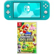 Resim Nintendo Switch Lite Konsol Turkuaz + New Super Mario Bros. U Deluxe Oyun 