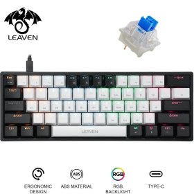 Resim Valkyrie Leaven K620 -5 Blue Switch Mekanik Gaming Oyun Klavyesi Rgb 61 Key Mavi Tuş Type-C Klavye Siyah-Beyaz 