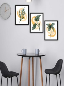 Resim Wow 3 Parça Botanik Tarzda (Siyah Çerçeve Görünümlü) Uv Baskı Duvar Tablo Seti 