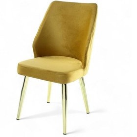 Resim Puffy Sandalye - Babyface Sarı Kumaş - Metal Gold Ayak 