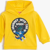 Resim Erkek Bebek Astronot Dinozor Baskılı Kapüşonlu Sweatshirt Pamuklu 