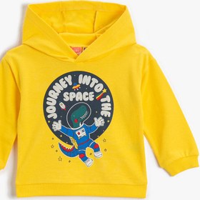 Resim Erkek Bebek Astronot Dinozor Baskılı Kapüşonlu Sweatshirt Pamuklu 