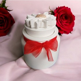 Resim Sevgililer Günü Çiçek Desenli Kavanoz Soya Mum Taş Tozu Kavanoz Beyaz 