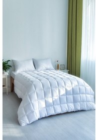 Resim Yorgan Çift Kişilik Microfiber Dolgun Kare Desenli 195 x 215 CM Beyaz 