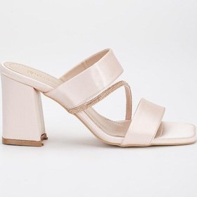 Resim Saten İki Bantlı Çapraz Şerit Taşlı Gold Kadın Topuklu Terlik-2841-gold Altın 