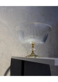 Resim Elta Collection Metal Ayaklı Gold Detaylı Büyük Boy Kase- Sunum - Servis - Salata Kasesi Gold 