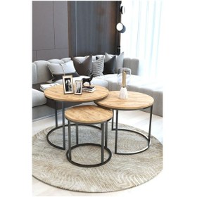 Resim Faymend Giant Lüks 3'lü Orta Sehpa Modern Siyah Atlantik Çam Siyah 