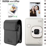Resim Instax mini LiPlay Hybrid Misty White Fotoğraf Makinesi 10'lu Film ve Deri Kılıf Hediye Seti 